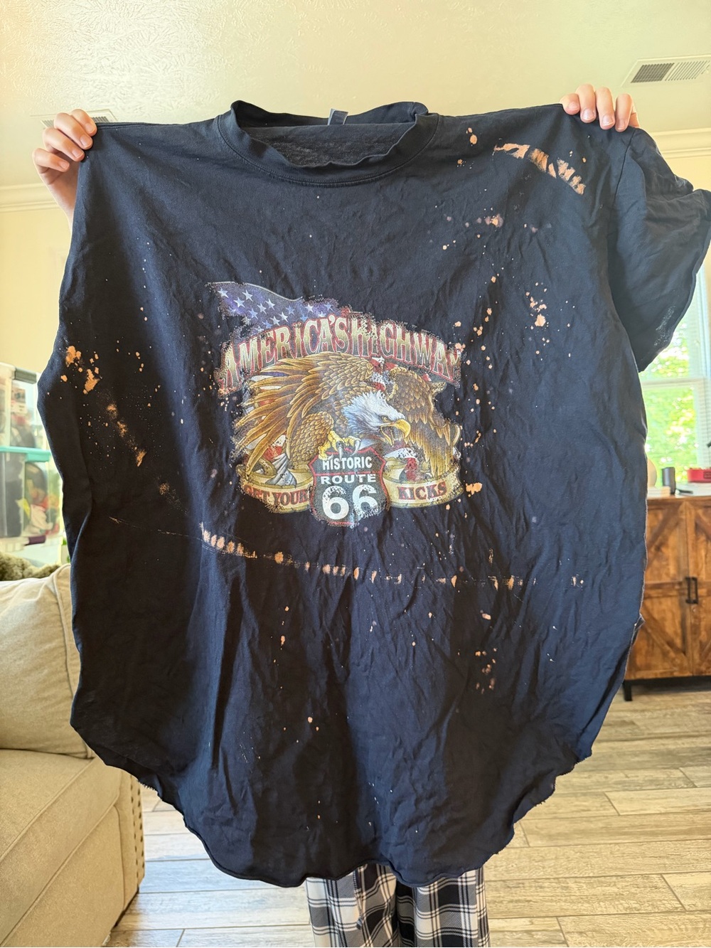 Route 66 Eagle Graphic Tee - Black with Bleach Splatter